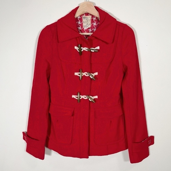 Anthropologie Tulle Red Toggle Button Coat - Picture 1 of 14